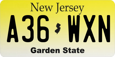 NJ license plate A36WXN