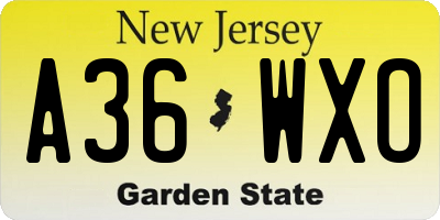 NJ license plate A36WXO