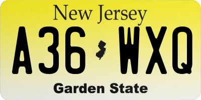 NJ license plate A36WXQ