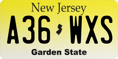 NJ license plate A36WXS