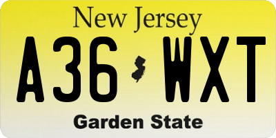 NJ license plate A36WXT