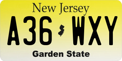 NJ license plate A36WXY