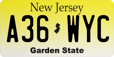 NJ license plate A36WYC