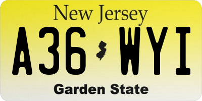 NJ license plate A36WYI