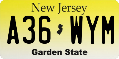 NJ license plate A36WYM