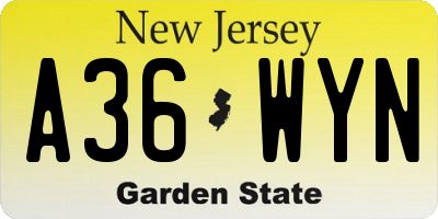 NJ license plate A36WYN