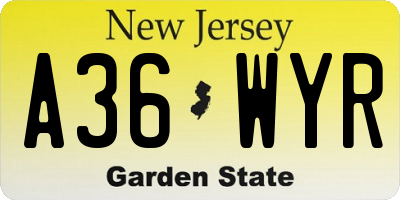 NJ license plate A36WYR