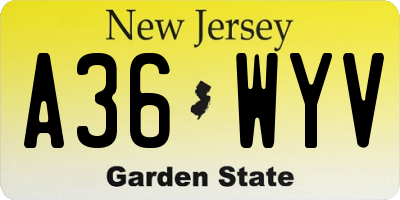 NJ license plate A36WYV