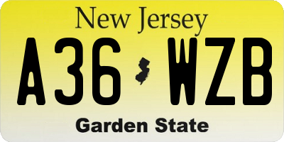 NJ license plate A36WZB