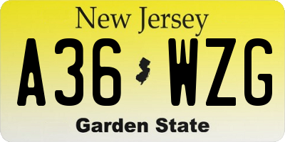 NJ license plate A36WZG