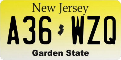 NJ license plate A36WZQ