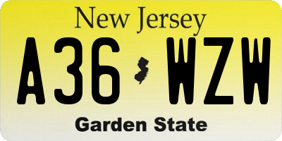 NJ license plate A36WZW