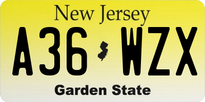 NJ license plate A36WZX