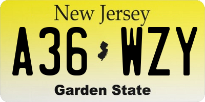 NJ license plate A36WZY
