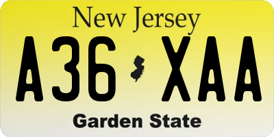 NJ license plate A36XAA