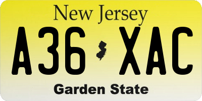 NJ license plate A36XAC