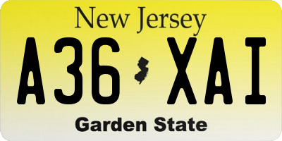 NJ license plate A36XAI