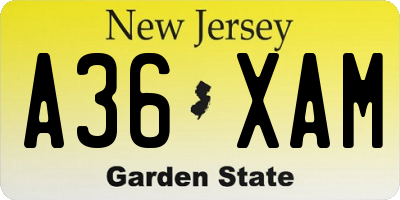 NJ license plate A36XAM