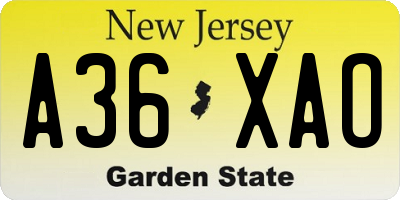 NJ license plate A36XAO