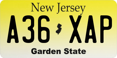 NJ license plate A36XAP