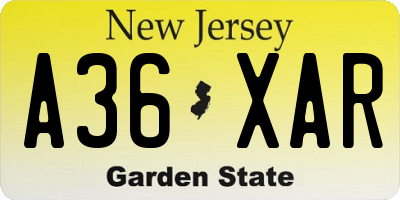 NJ license plate A36XAR