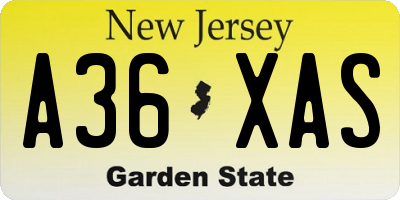 NJ license plate A36XAS