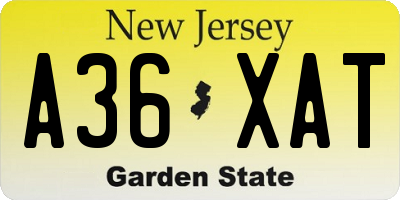 NJ license plate A36XAT