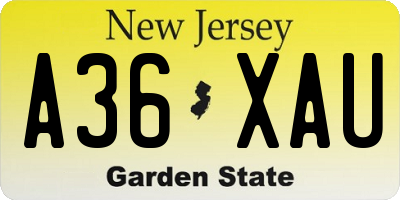 NJ license plate A36XAU