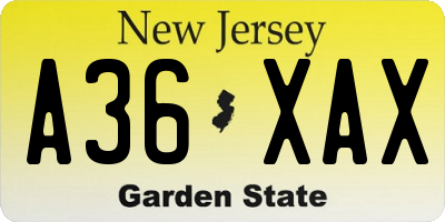 NJ license plate A36XAX