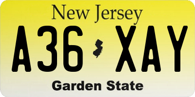 NJ license plate A36XAY