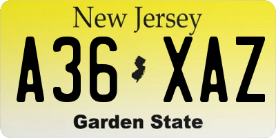 NJ license plate A36XAZ