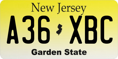 NJ license plate A36XBC