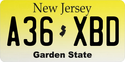 NJ license plate A36XBD