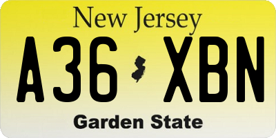 NJ license plate A36XBN