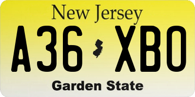 NJ license plate A36XBO