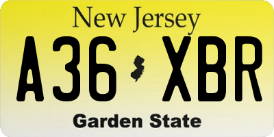 NJ license plate A36XBR