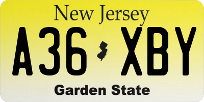 NJ license plate A36XBY