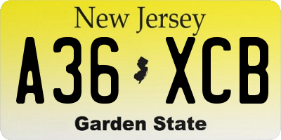 NJ license plate A36XCB