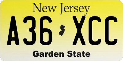 NJ license plate A36XCC