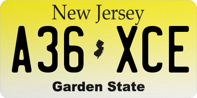 NJ license plate A36XCE