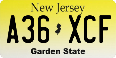 NJ license plate A36XCF
