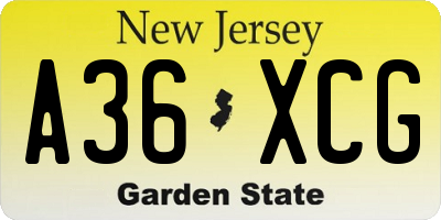 NJ license plate A36XCG