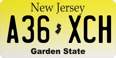 NJ license plate A36XCH