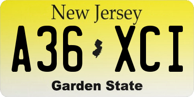 NJ license plate A36XCI