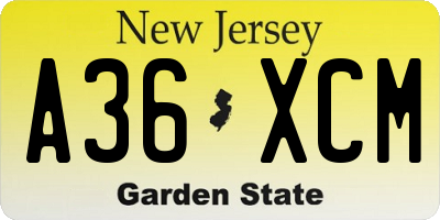 NJ license plate A36XCM
