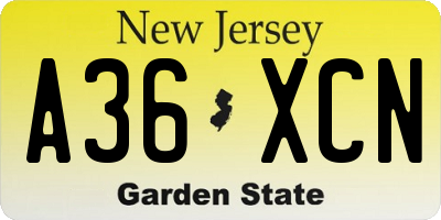 NJ license plate A36XCN