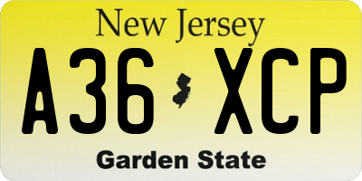 NJ license plate A36XCP