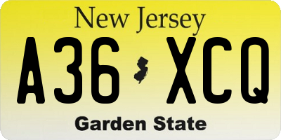 NJ license plate A36XCQ