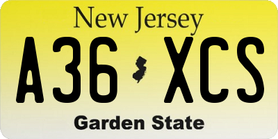 NJ license plate A36XCS