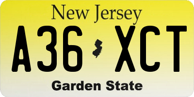 NJ license plate A36XCT